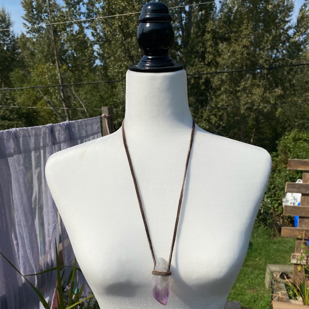 Hand Crafted Amethyst and suede necklace